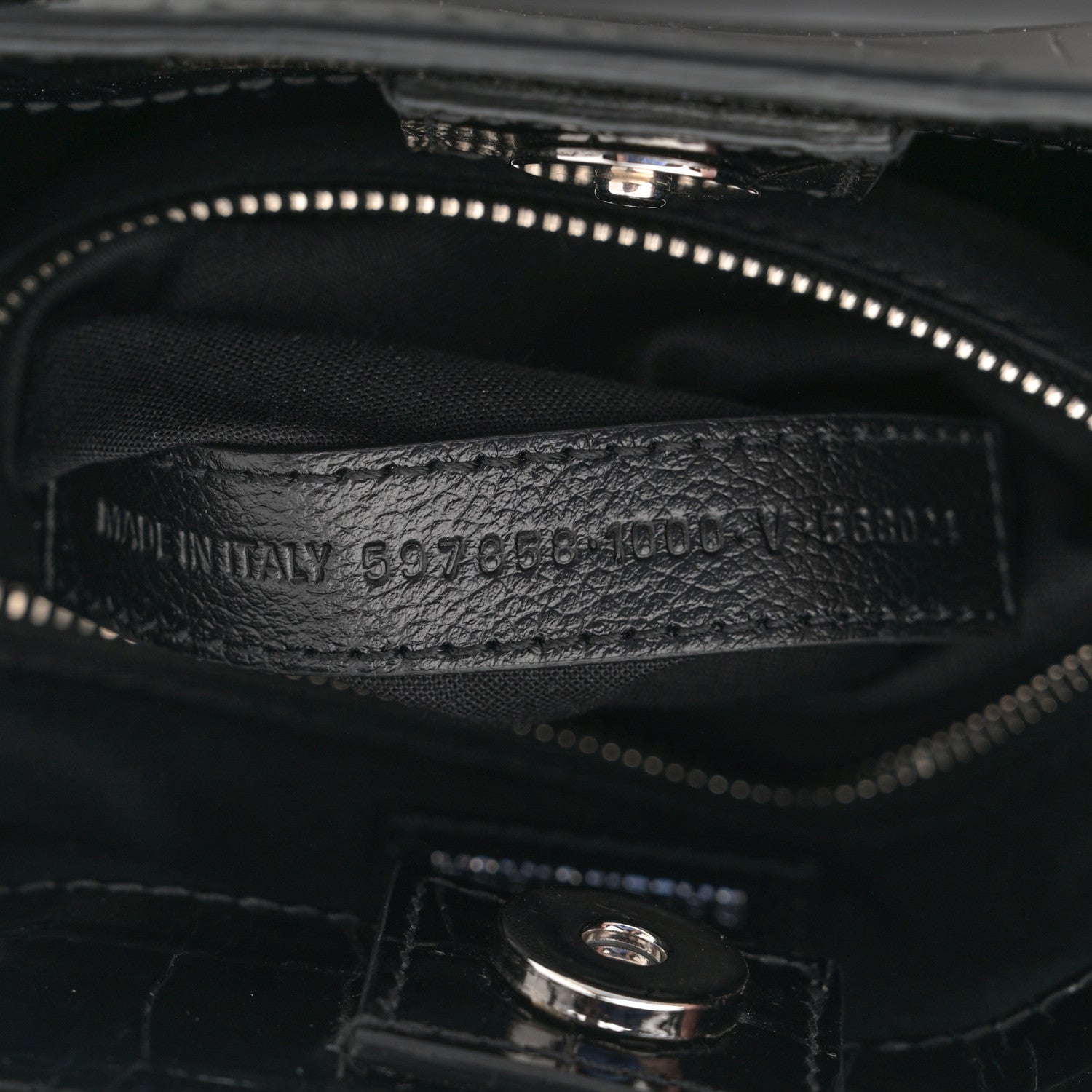 Balenciaga Shiny Calfskin Logo Crocodile Embossed North South Shopper Tote XXS Black White 7 of 10