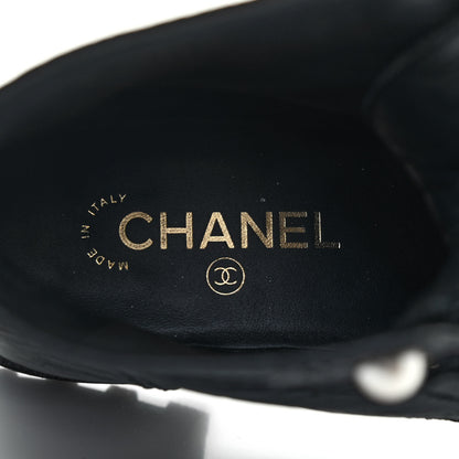 Chanel Calfskin Velvet Pearl Combat Short Boots 39.5 Black 7 of 11