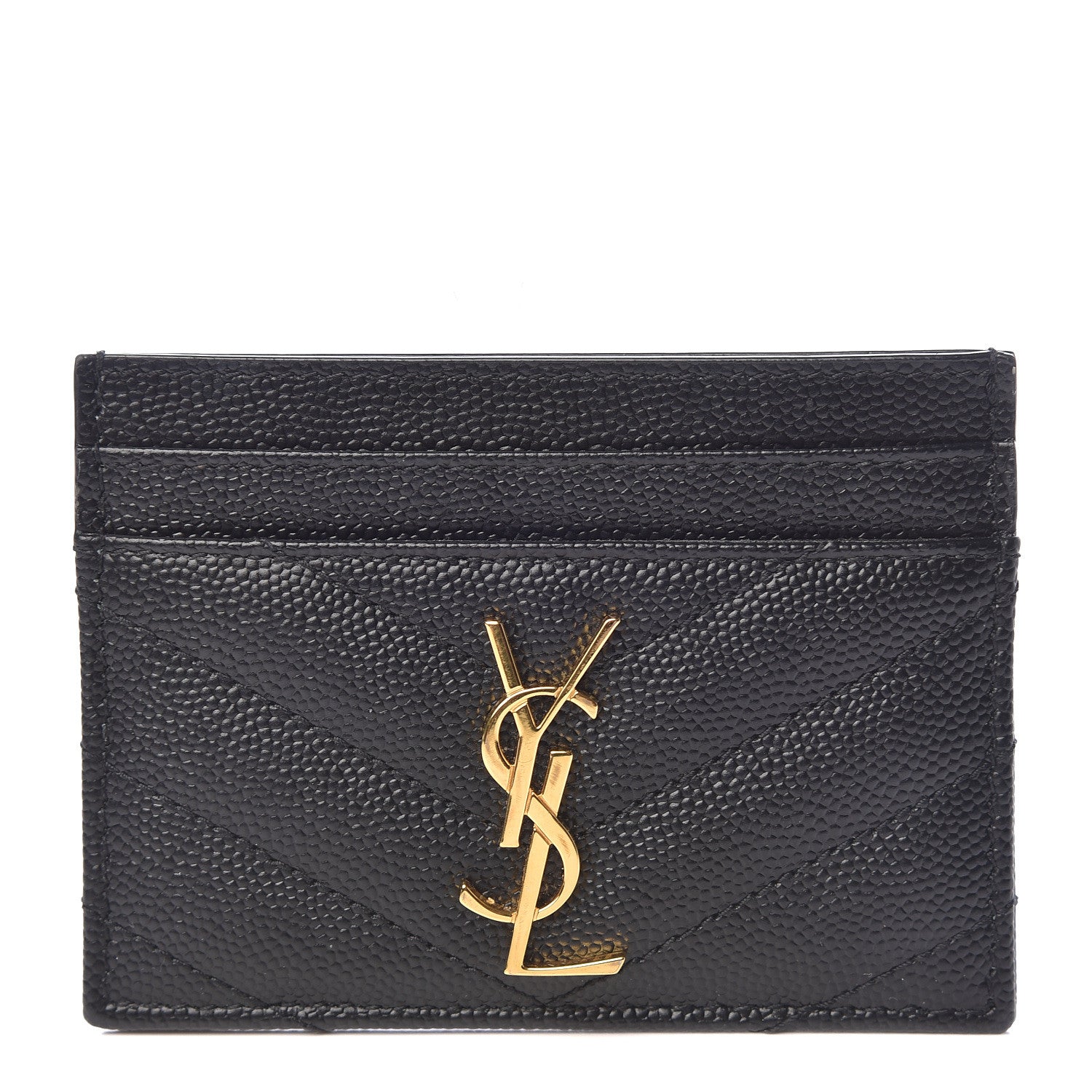 Saint Laurent Grain De Poudre Matelasse Chevron Monogram Credit Card Case Black 1 of 8