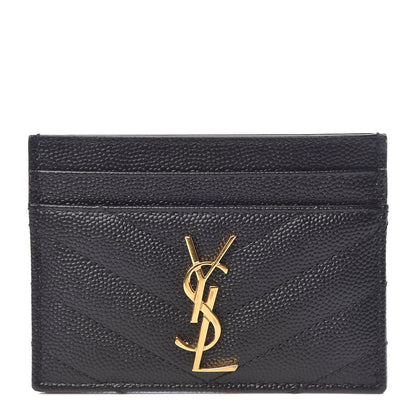 Saint Laurent Grain De Poudre Matelasse Chevron Monogram Credit Card Case Black 1 of 8