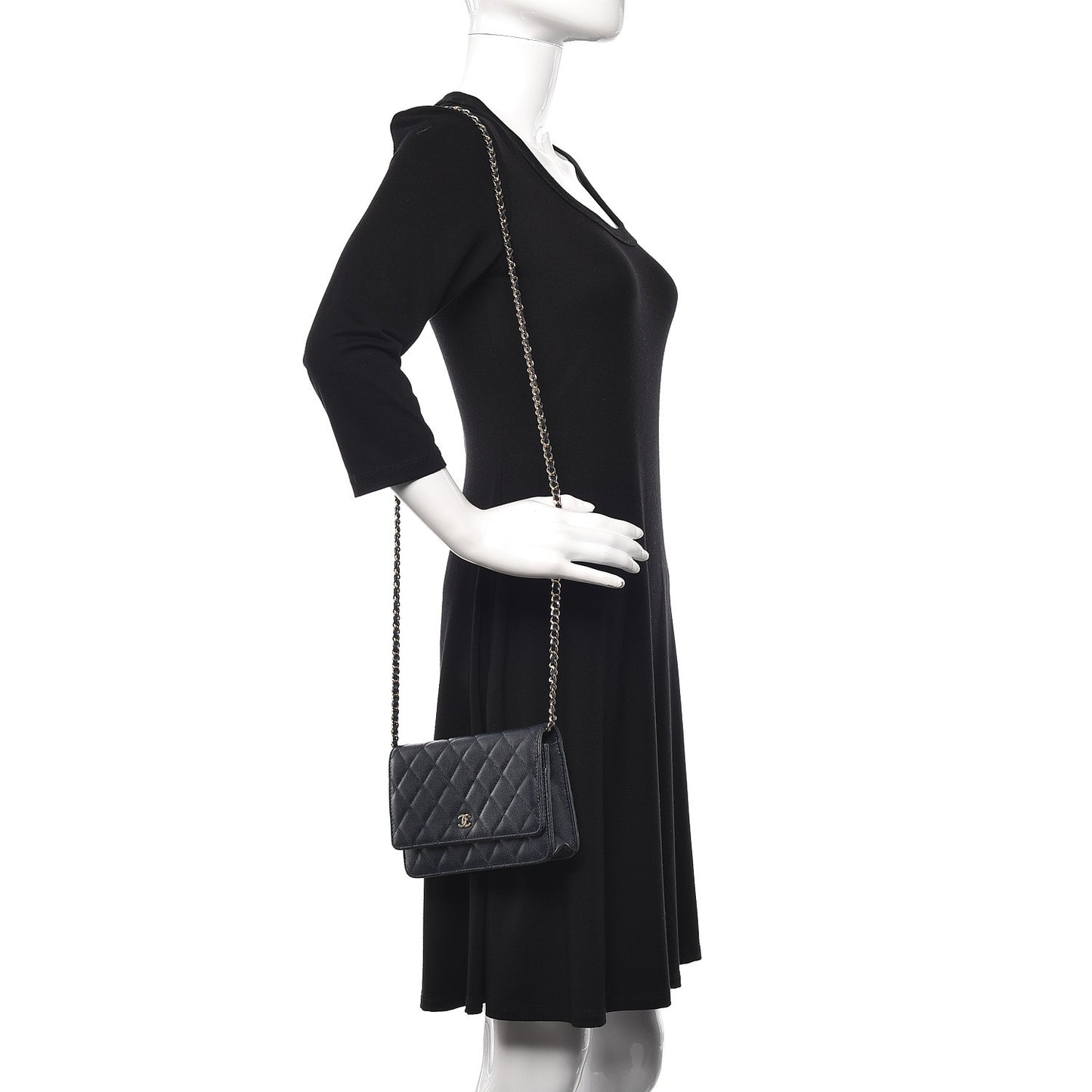 Caviar Quilted Wallet On Chain WOC Navy Blue