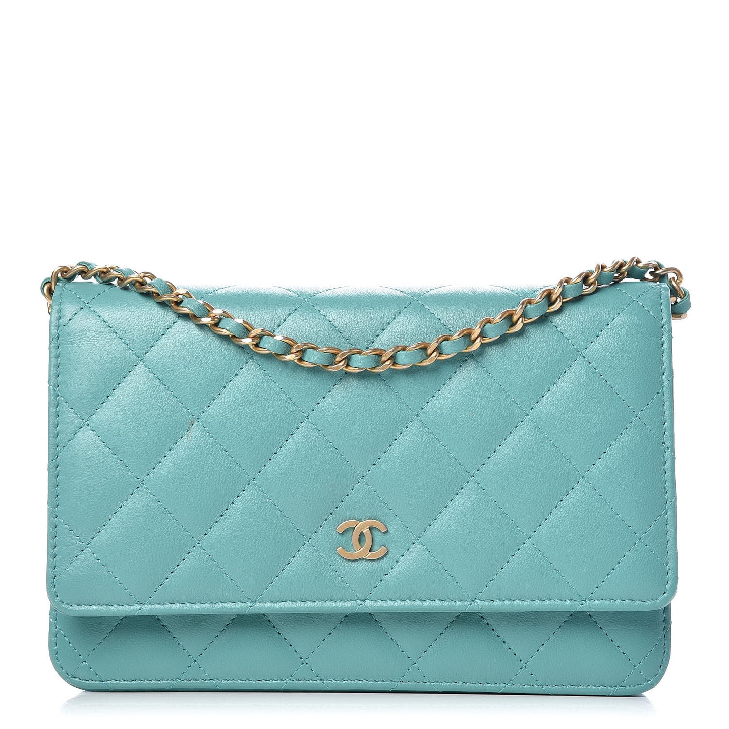 Calfskin Quilted Wallet On Chain WOC Green