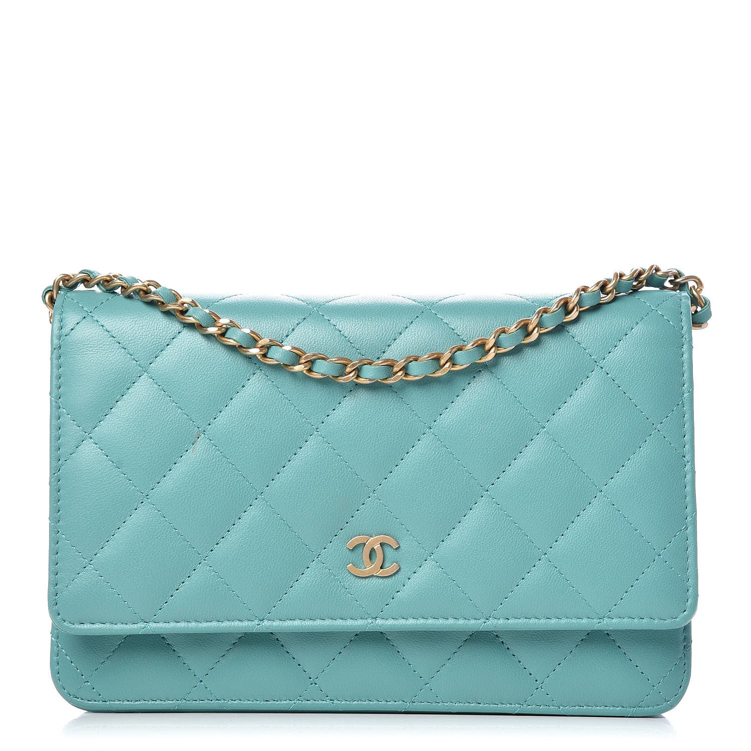 Chanel Calfskin Quilted Wallet On Chain WOC Green 1 of 11