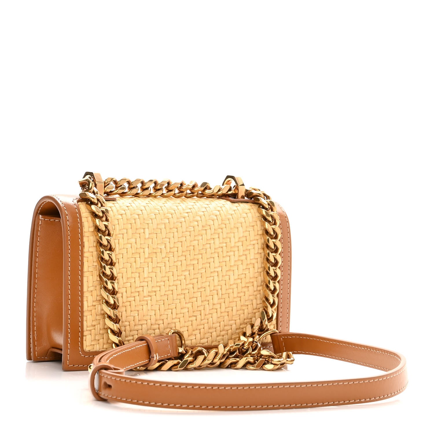 Alexander McQueen Raffia Calfskin Jeweled Knuckle Satchel Natural Tan 3 of 10