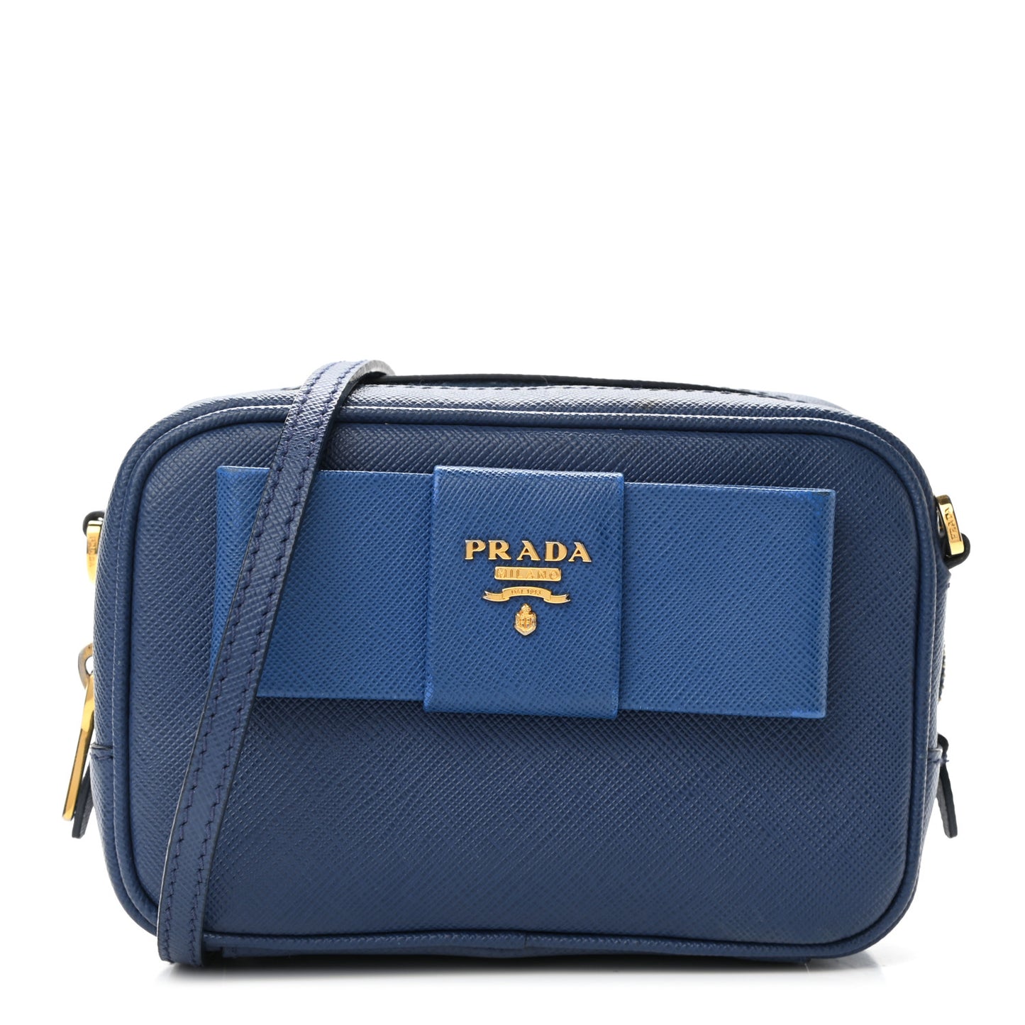 Saffiano Fiocco Bow Camera Crossbody Bag Bluette