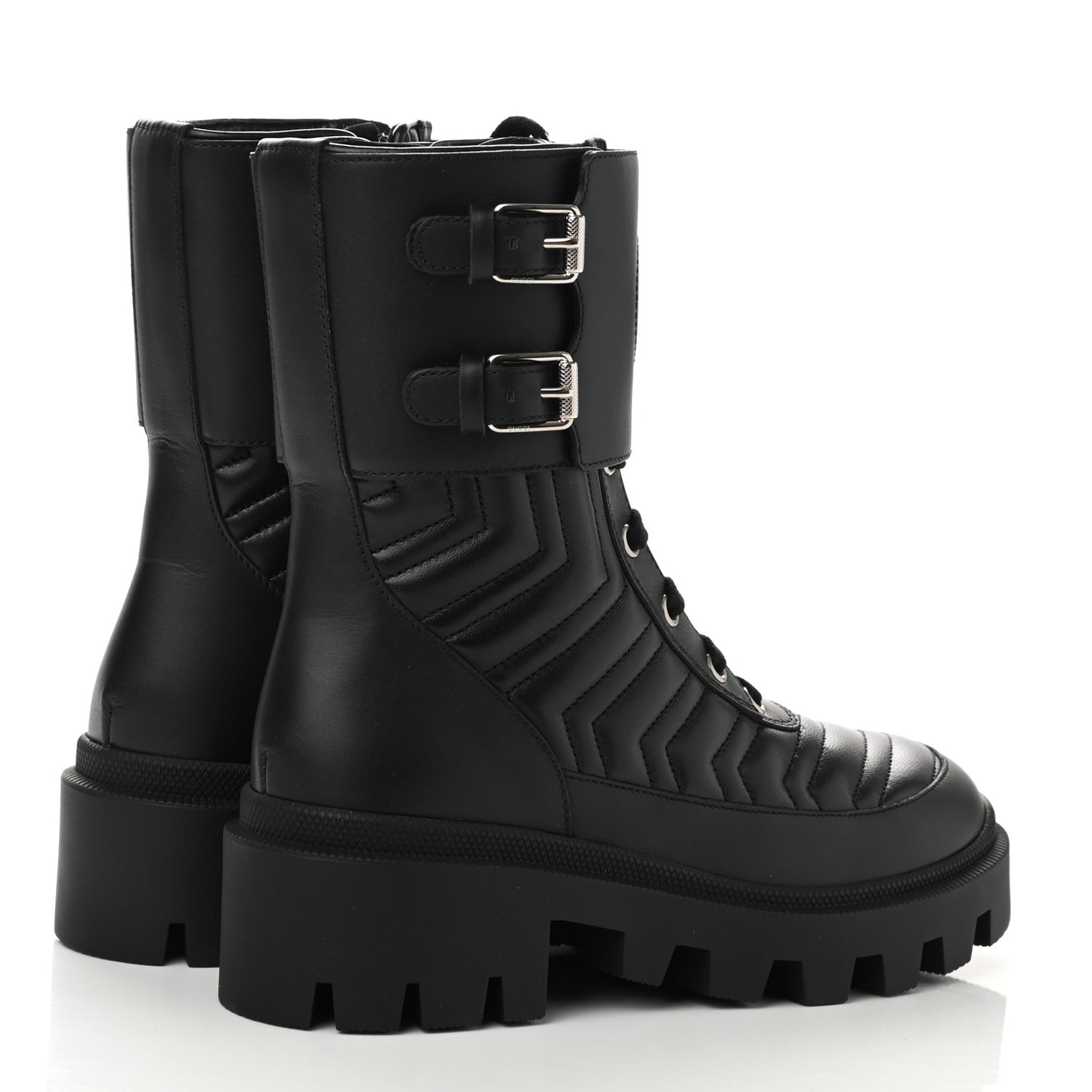 Nappa Frances GG Matelasse Platform Combat Boots 36 Black