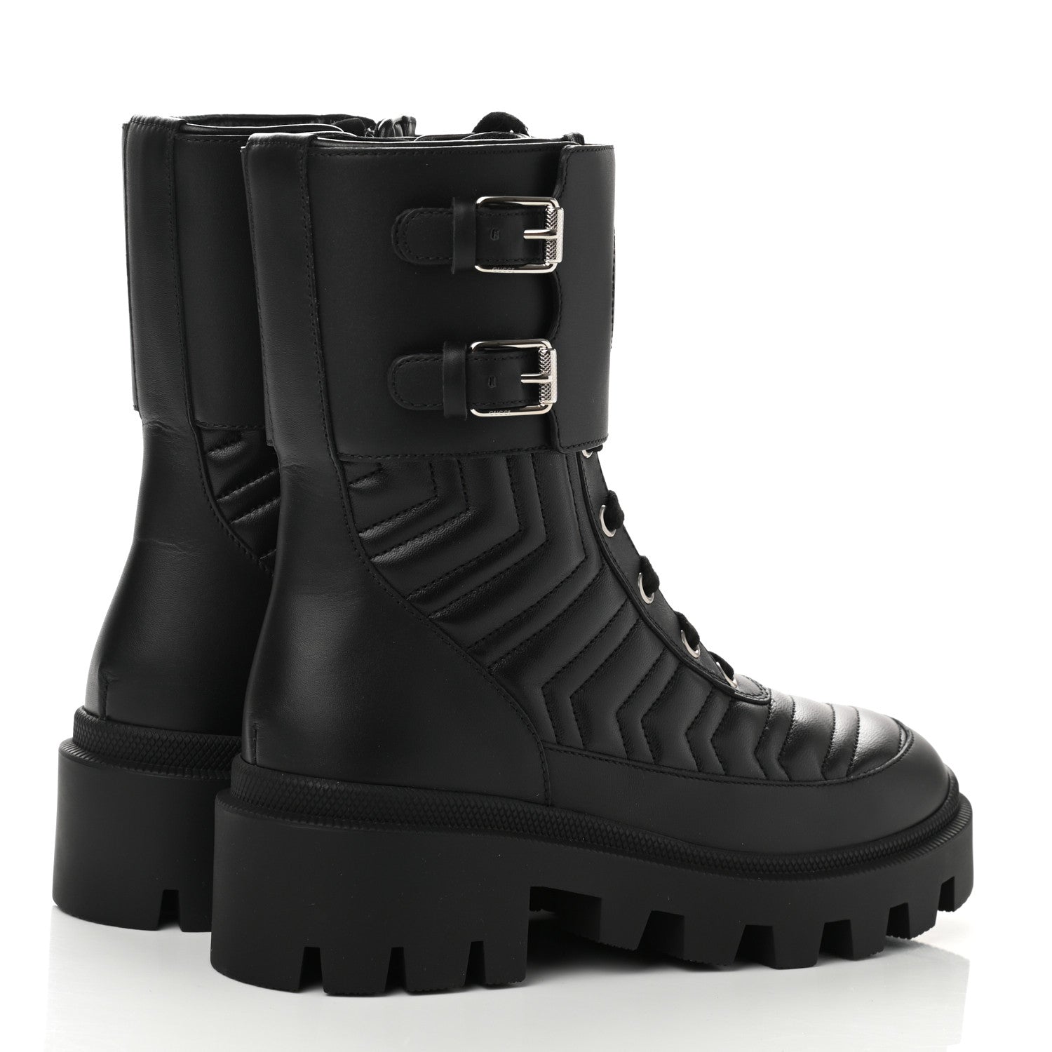 Gucci Nappa Frances GG Matelasse Platform Combat Boots 36 Black 4 of 9