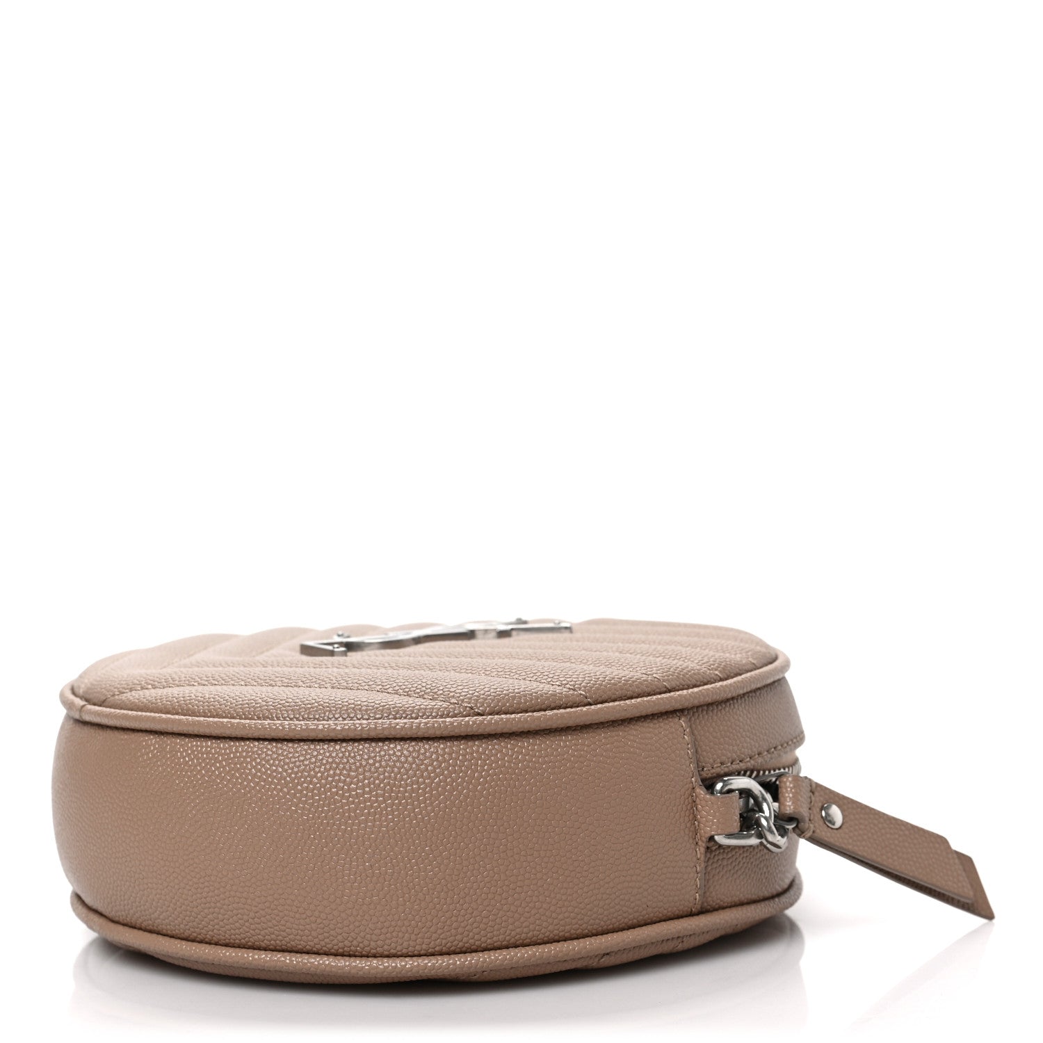 Saint Laurent Grain De Poudre Matelasse Chevron Quilted Round Vinyle Camera Bag Gold Sand 7 of 7