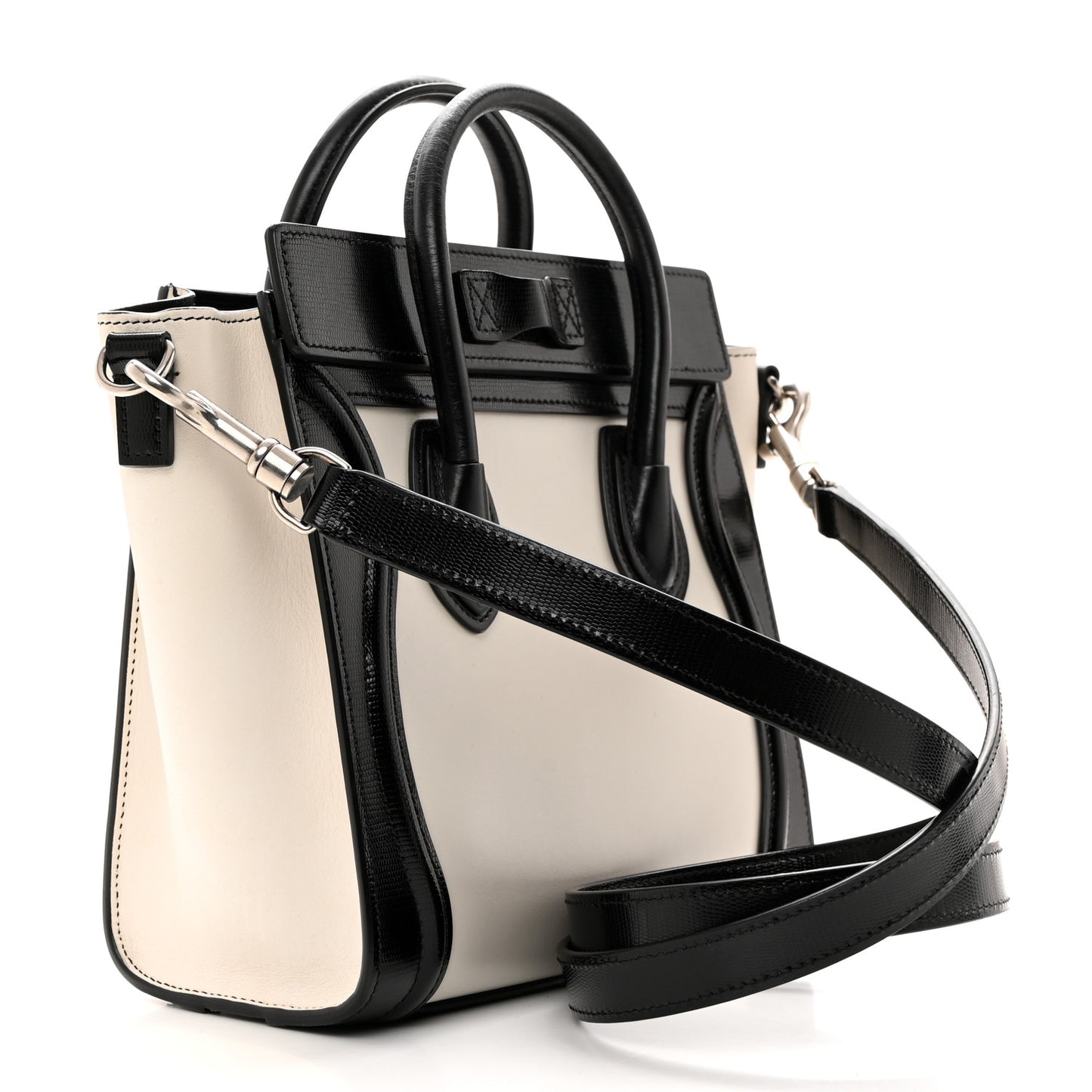 Smooth Calfskin Lizard Embossed Nano Luggage White Black