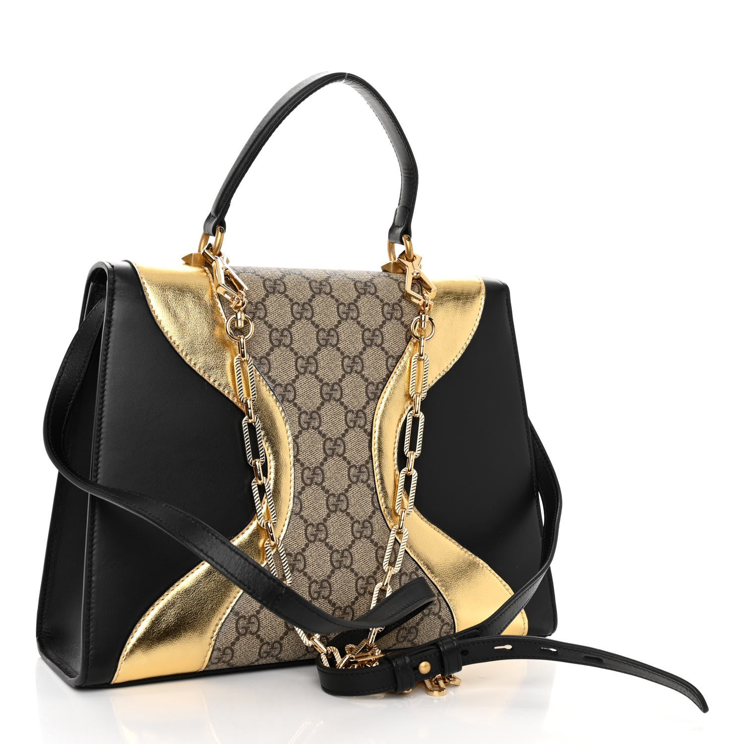 Gucci Nappa GG Supreme Monogram Medium Osiride Top Handle Bag Black Oro Vecchio Beige Ebony 3 of 9