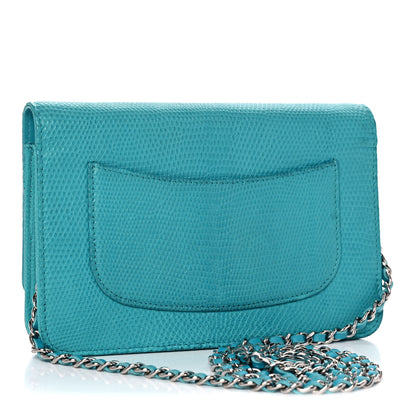 Chanel Lizard Wallet on Chain WOC Turquoise 3 of 14