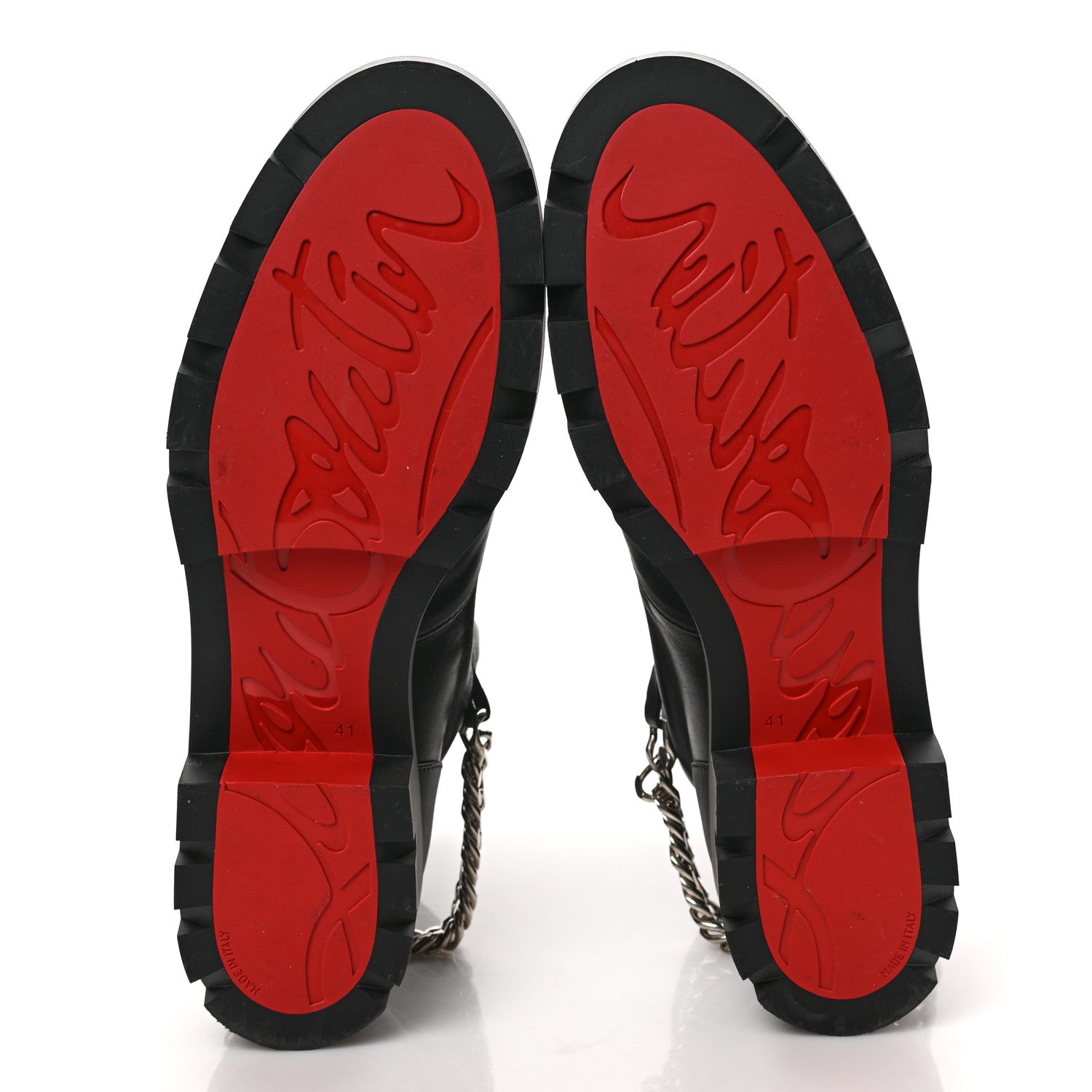 Christian Louboutin Calfskin Chain Link Combat Boots 41 Black 5 of 8