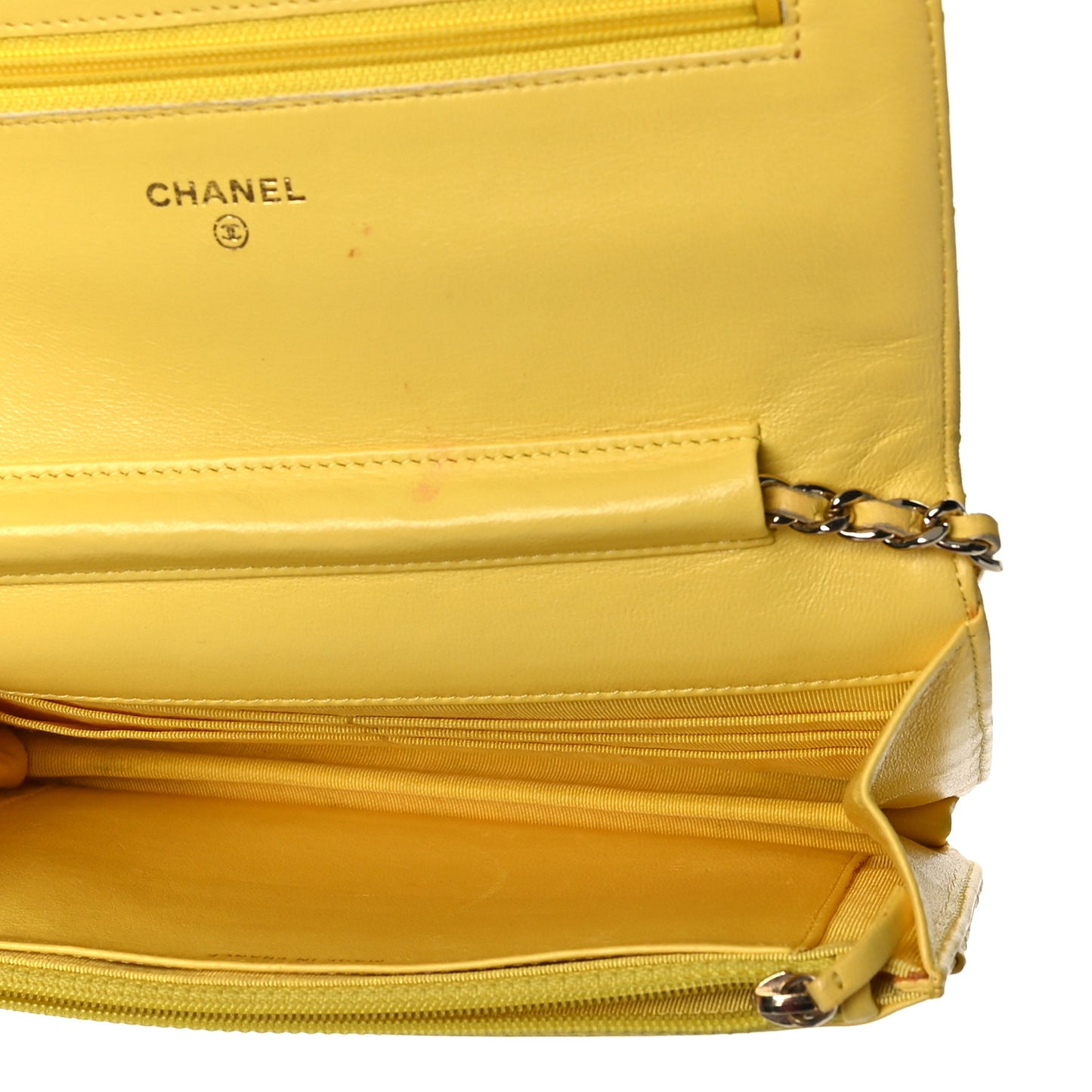 Lambskin Quilted Wallet on Chain WOC Yellow