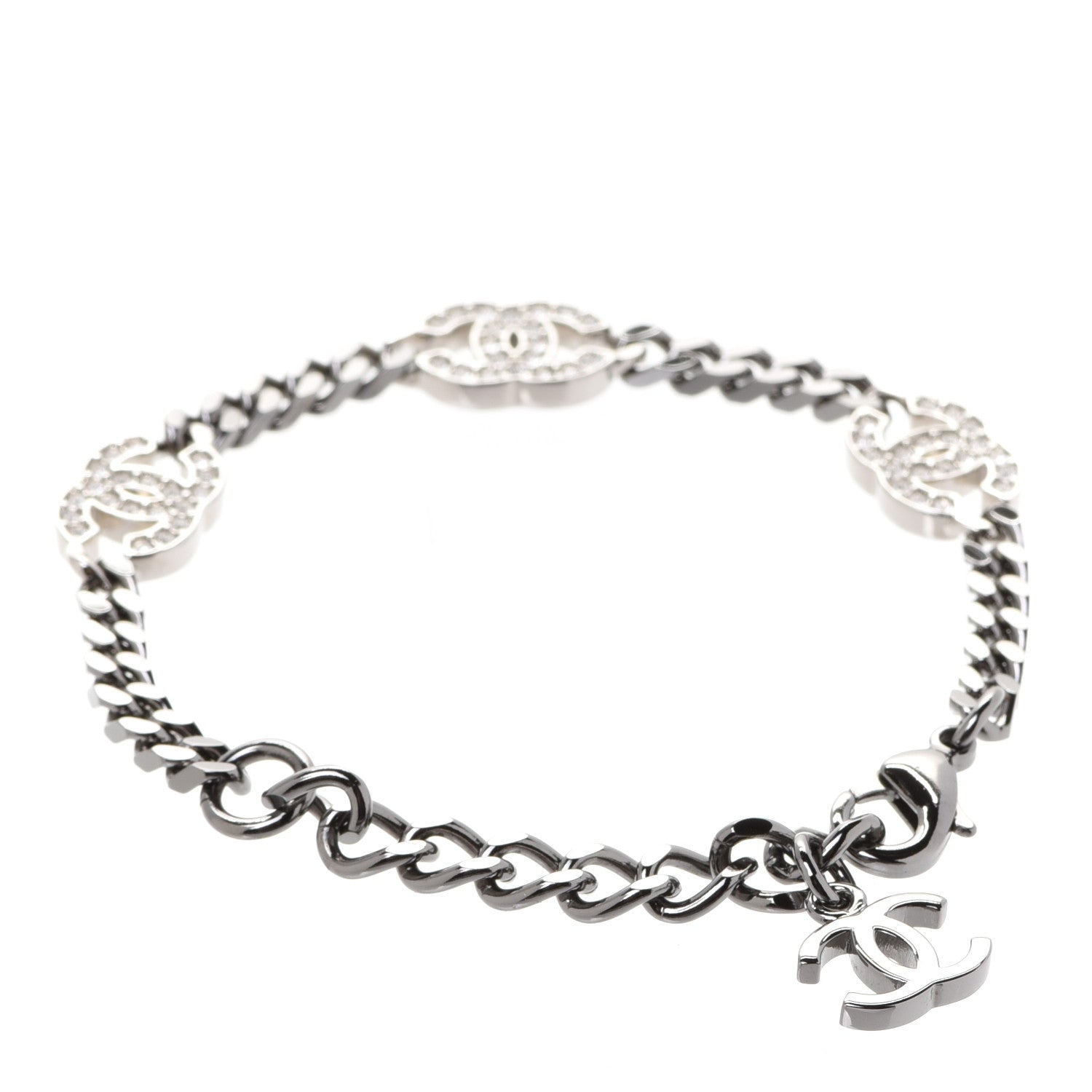 Chanel Crystal CC Chain Bracelet Silver 3 of 5