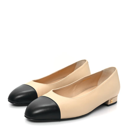 Chanel Lambskin Cap Toe Ballerina Flats 40 Beige Black 3 of 9