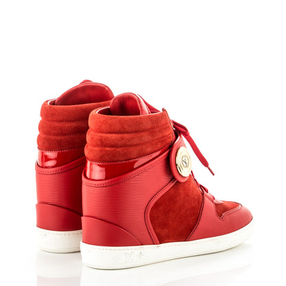 Louis Vuitton Calfskin Suede Postmark Wedge Sneakers 38 Rouge 4 of 8