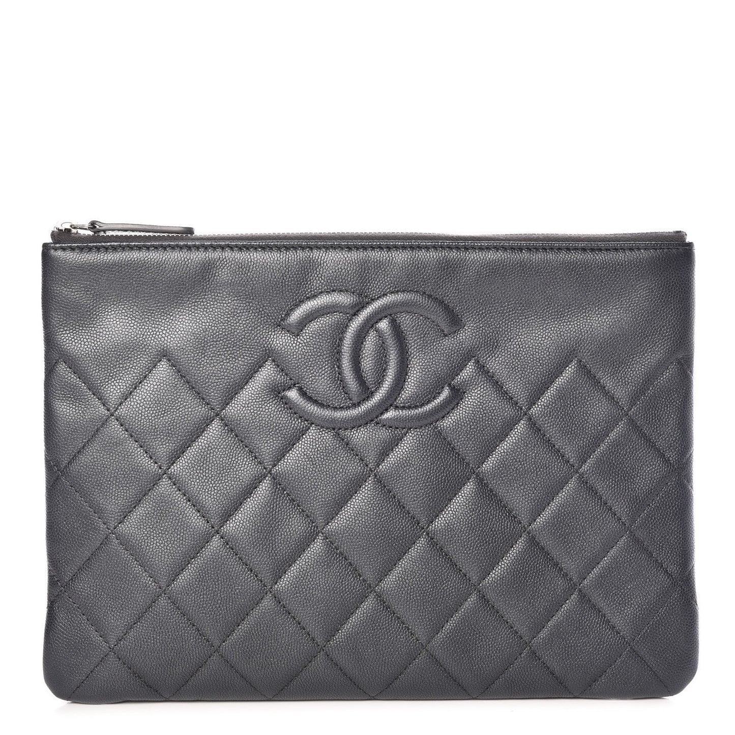 Metallic Caviar Quilted Medium Maxi CC Cosmetic Case Black
