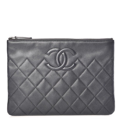Chanel Metallic Caviar Quilted Medium Maxi CC Cosmetic Case Black 1 of 10