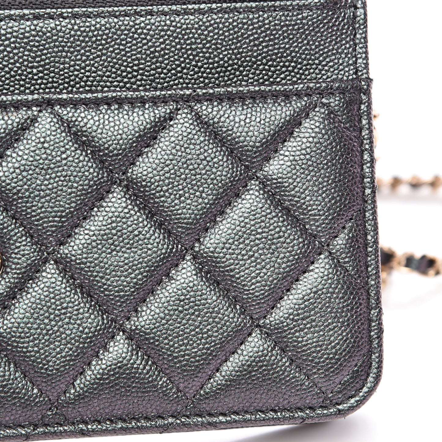 Iridescent Caviar Quilted Wallet On Chain WOC Black
