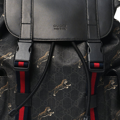 Gucci GG Supreme Monogram Tigers Double Buckle Backpack Black Multicolor 8 of 11