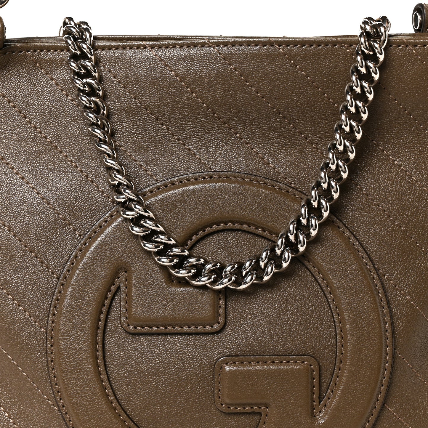 Sakai Be Green Calfskin Diagonal Stitched Small Blondie Tote Craclet Brown