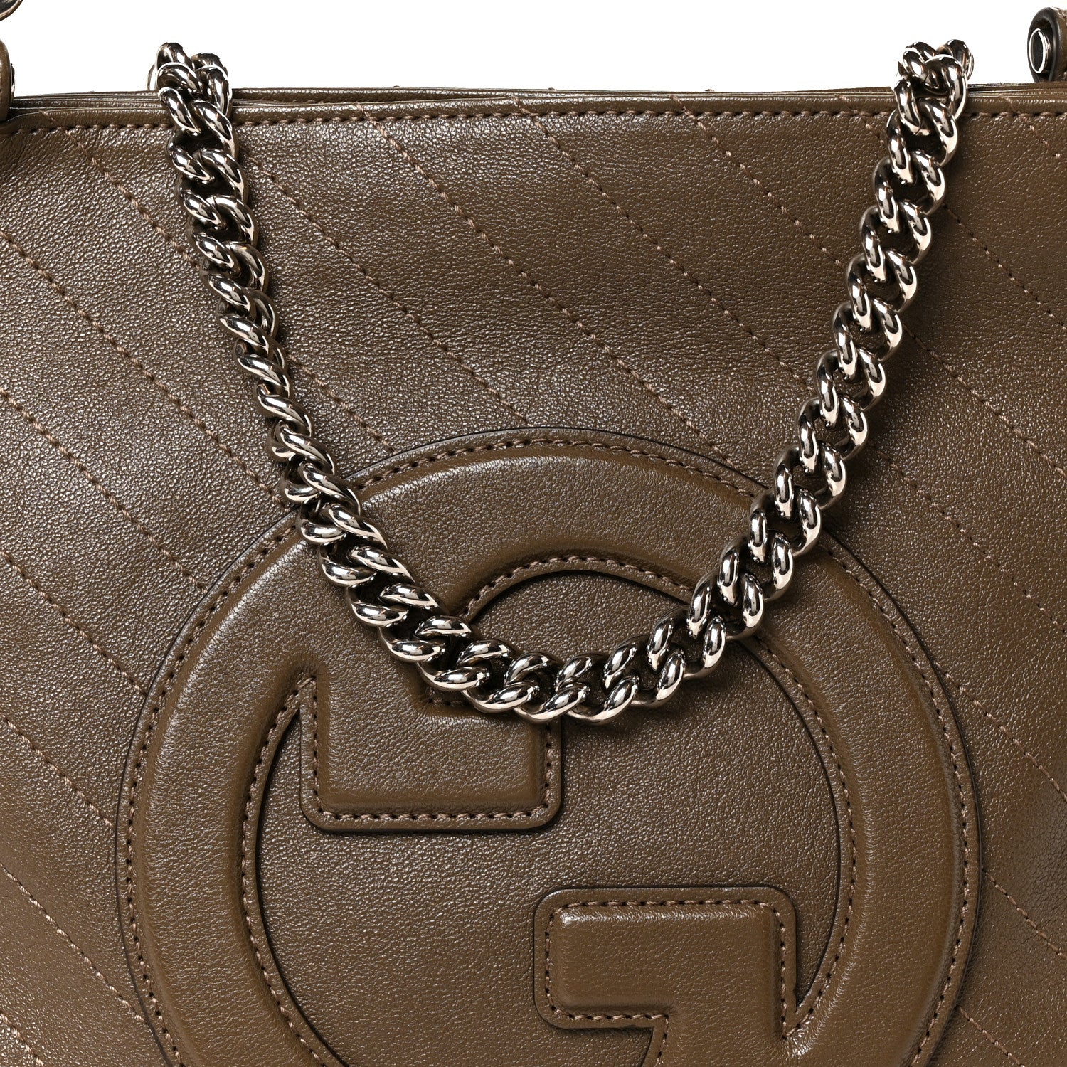 Gucci Sakai Be Green Calfskin Diagonal Stitched Small Blondie Tote Craclet Brown 9 of 11