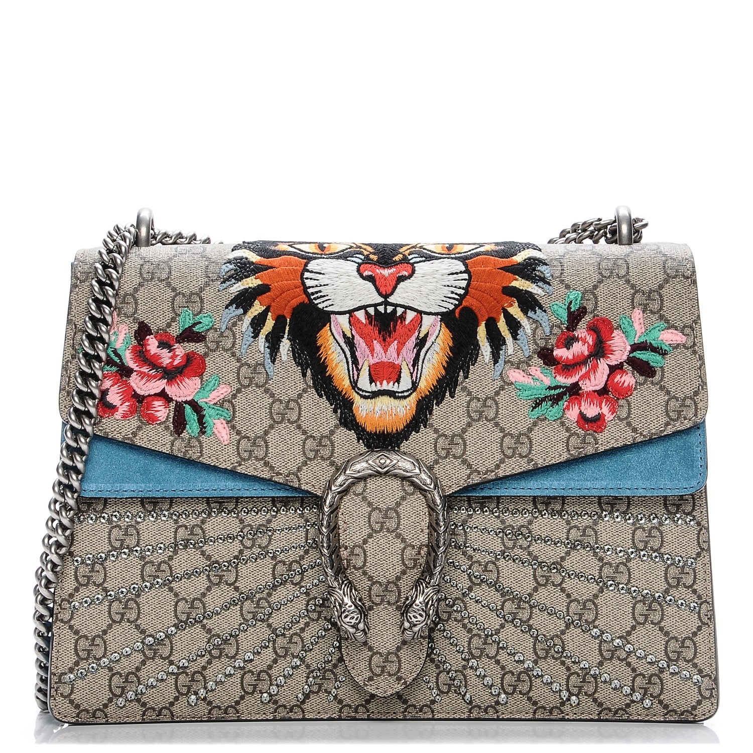 Gucci GG Supreme Monogram Angry Cat Embroidered Medium Dionysus Shoulder Bag Beige Ultramarine 1 of 7