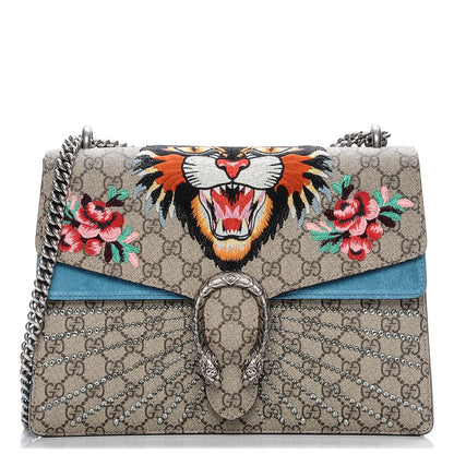 Gucci GG Supreme Monogram Angry Cat Embroidered Medium Dionysus Shoulder Bag Beige Ultramarine 1 of 7