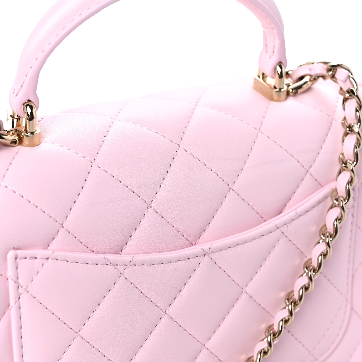Lambskin Quilted Mini Top Handle Rectangular Flap Light Pink