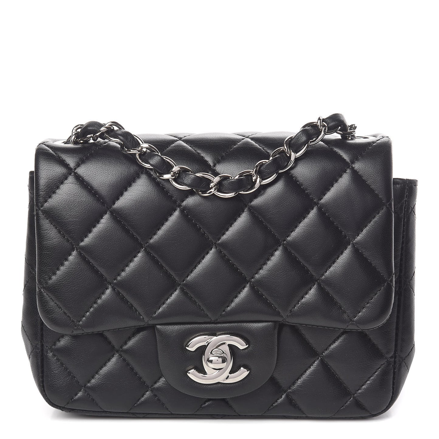 Lambskin Quilted Mini Square Flap Black