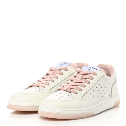 Chanel Grained Calfskin Fabric Womens Logo Sneakers 40 White Light Pink 3 of 8