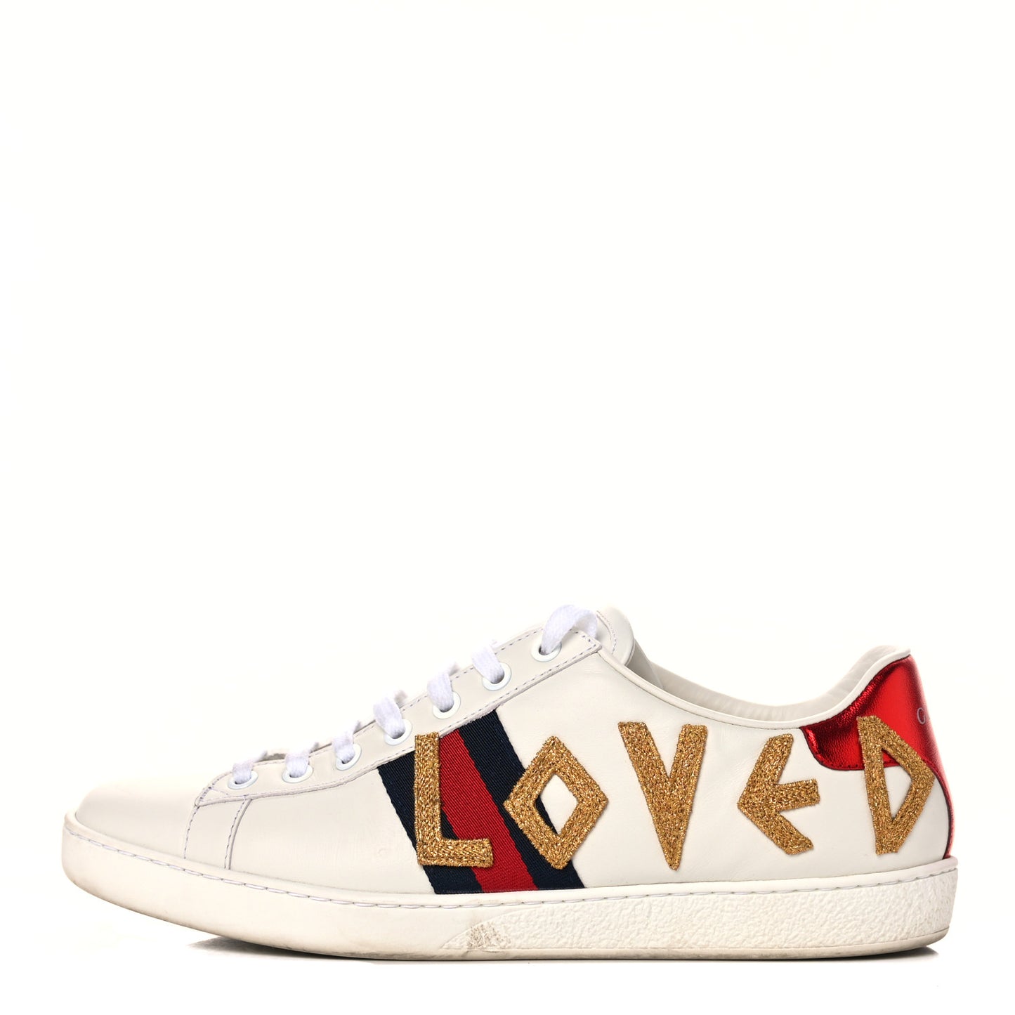 Calfskin Nappa Web LOVED Embroidered Womens Ace Sneakers 39 White Red Flame Notte