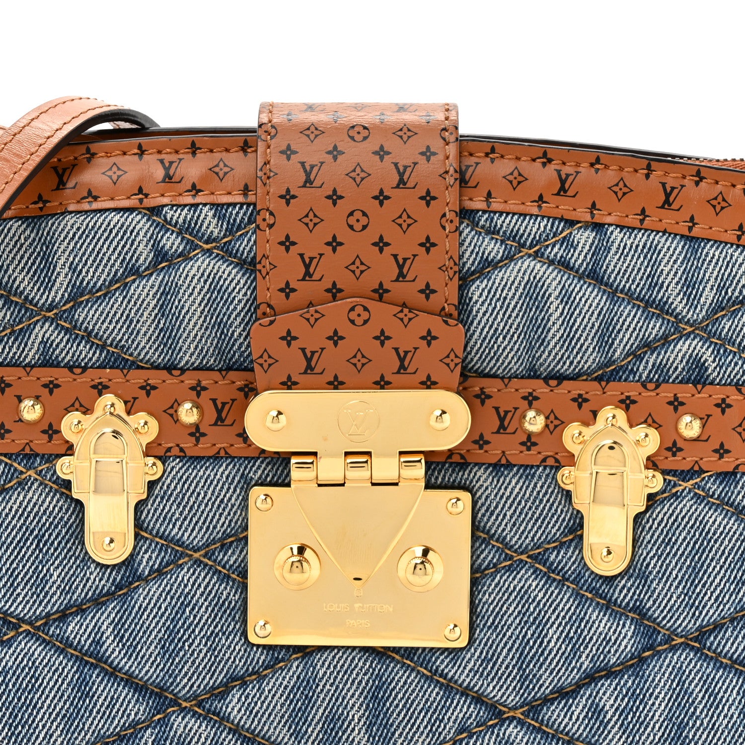 Louis Vuitton Denim Calfskin Malletage Trunk Clutch Light Blue 6 of 12