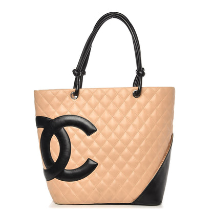 Chanel Calfskin Quilted Large Cambon Tote Beige Black 1 of 13