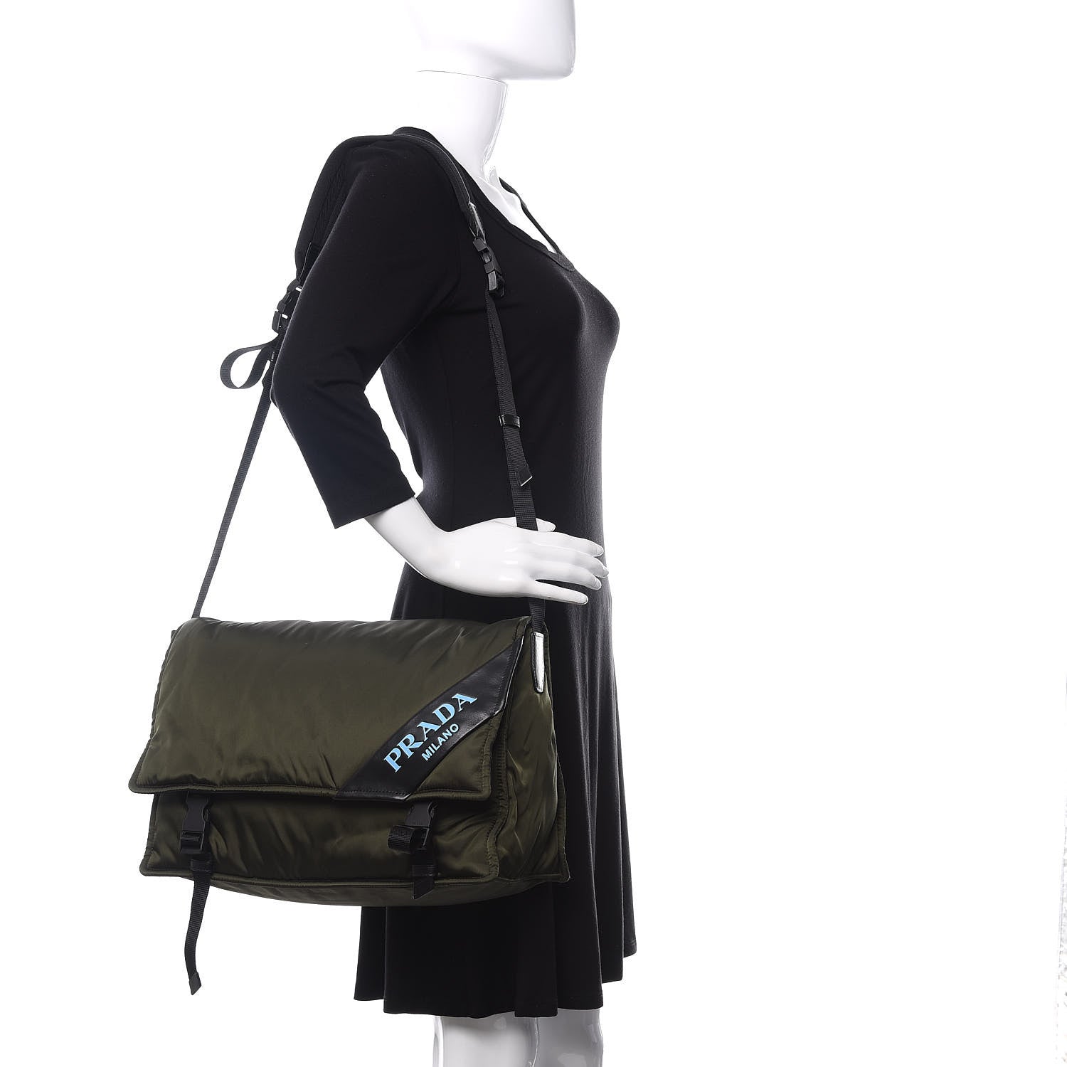 Prada Tessuto Nylon Soft Calf Messenger Militare Black 2 of 9