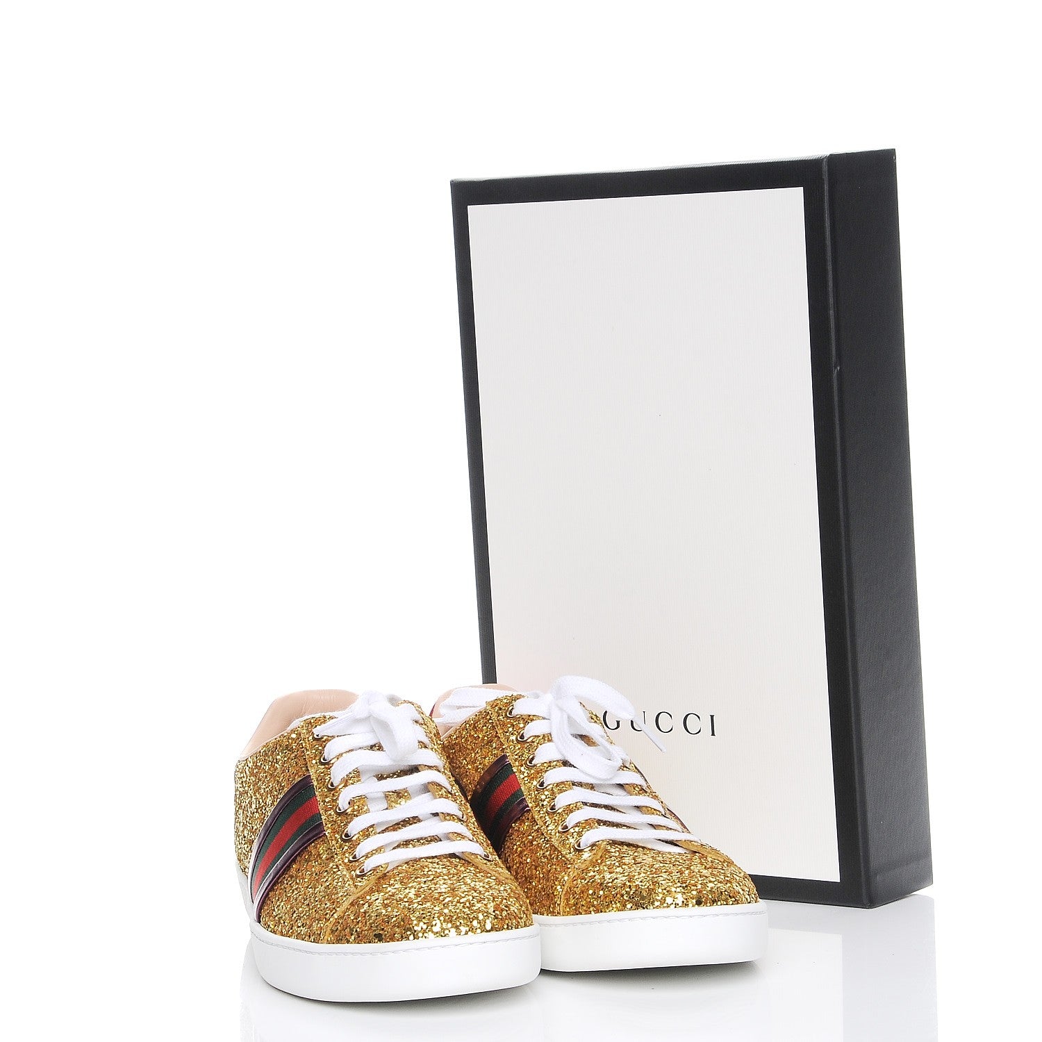 Gucci Glitter Web Ace Sneakers 40 Gold 10 of 10