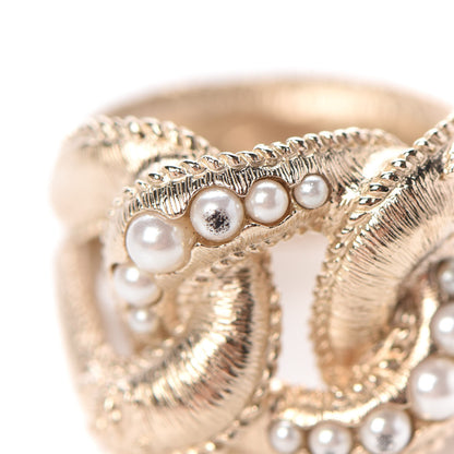 Chanel Pearl Crystal CC Ring 52 6 Gold Pearly White 6 of 7