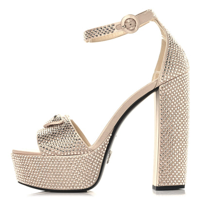Prada Satin Crystal Triangle Logo 40/135mm Platform Sandals 38 Ninfea 1 of 8