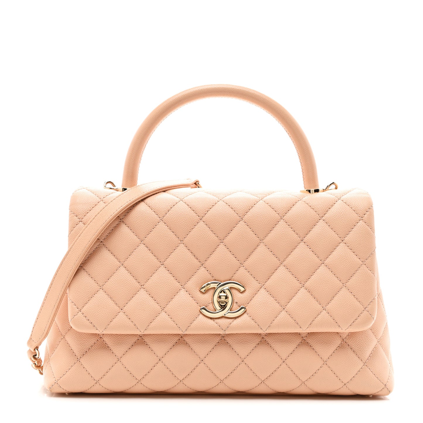 Caviar Quilted Small Coco Handle Flap Rose Clair