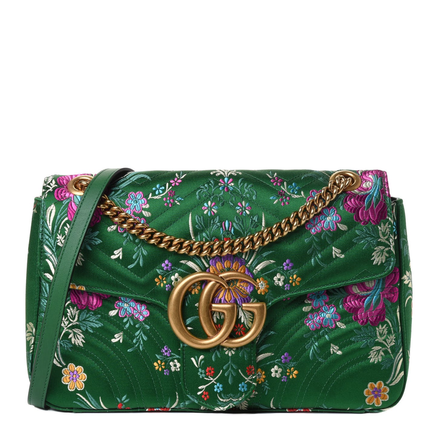 Jacquard Matelasse Floral Medium GG Marmont Shoulder Bag Green