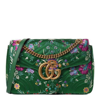 Gucci Jacquard Matelasse Floral Medium GG Marmont Shoulder Bag Green 1 of 4