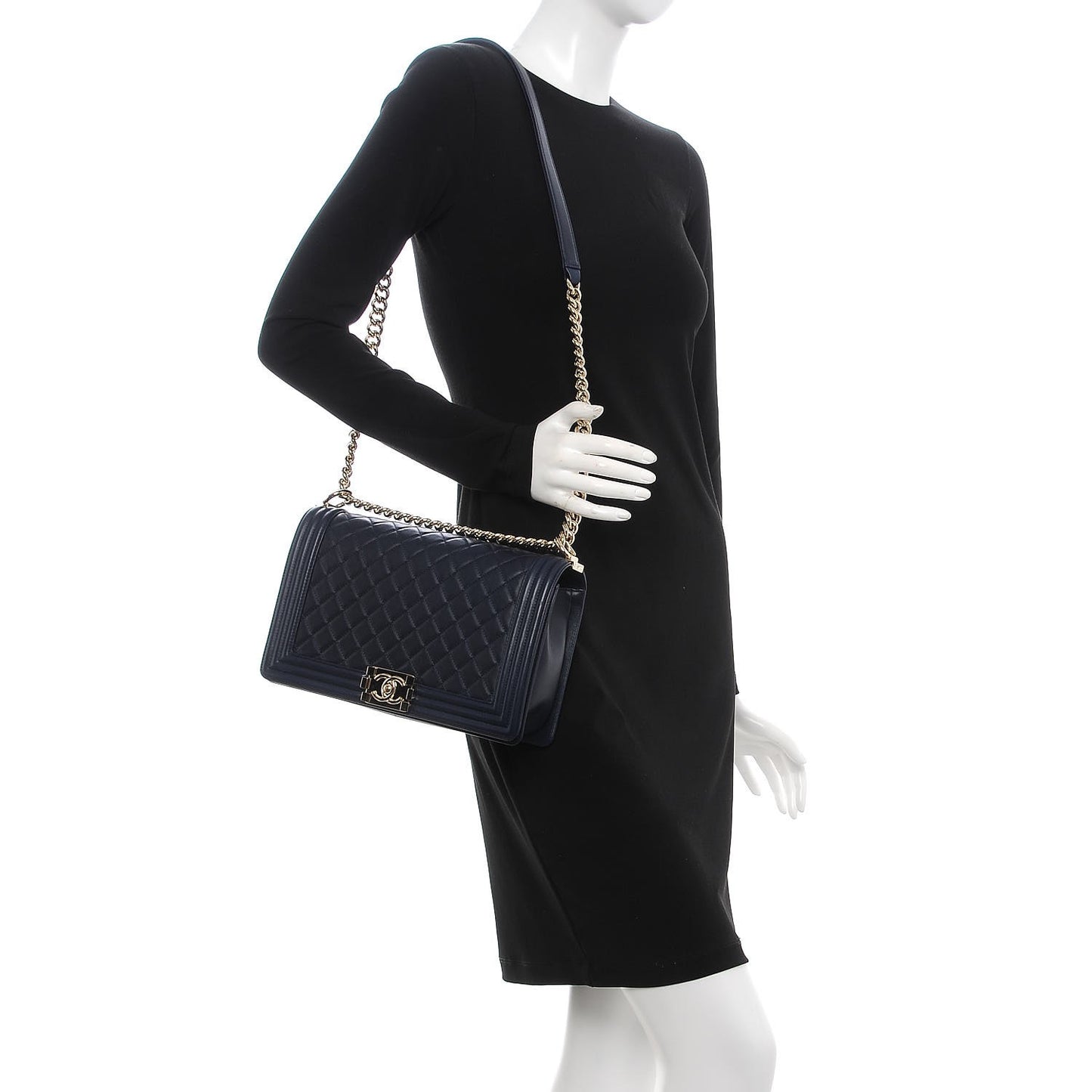 Lambskin Quilted New Medium Boy Flap Dark Navy Blue