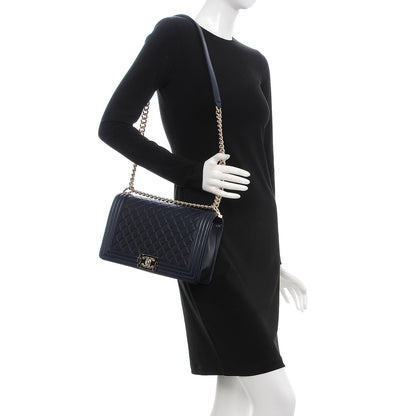 Chanel Lambskin Quilted New Medium Boy Flap Dark Navy Blue 2 of 7