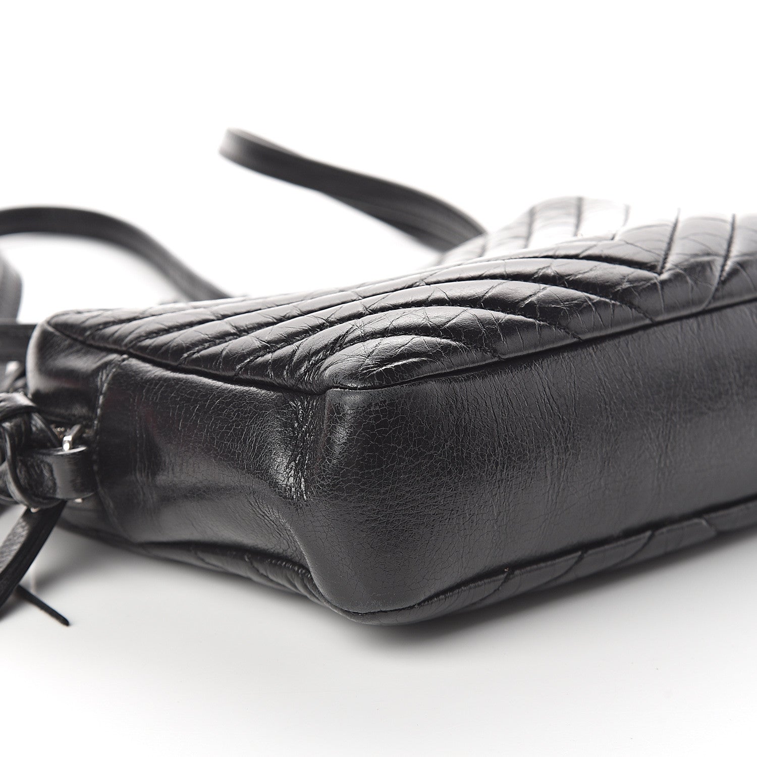 Saint Laurent Cracked Shiny Calfskin Matelasse Monogram Lou Camera Bag Black 6 of 7