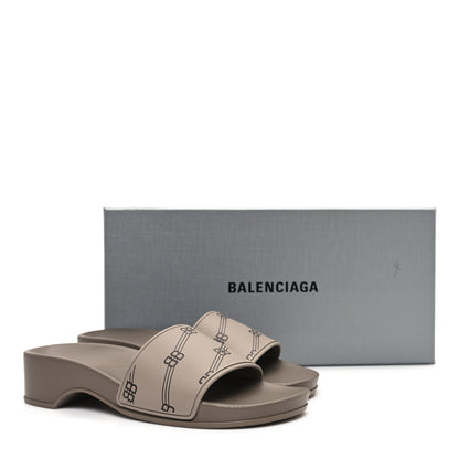 Balenciaga Rubber Allover Logo Womens Pool Wedge Slide Sandals 35 Dark Mink 8 of 8