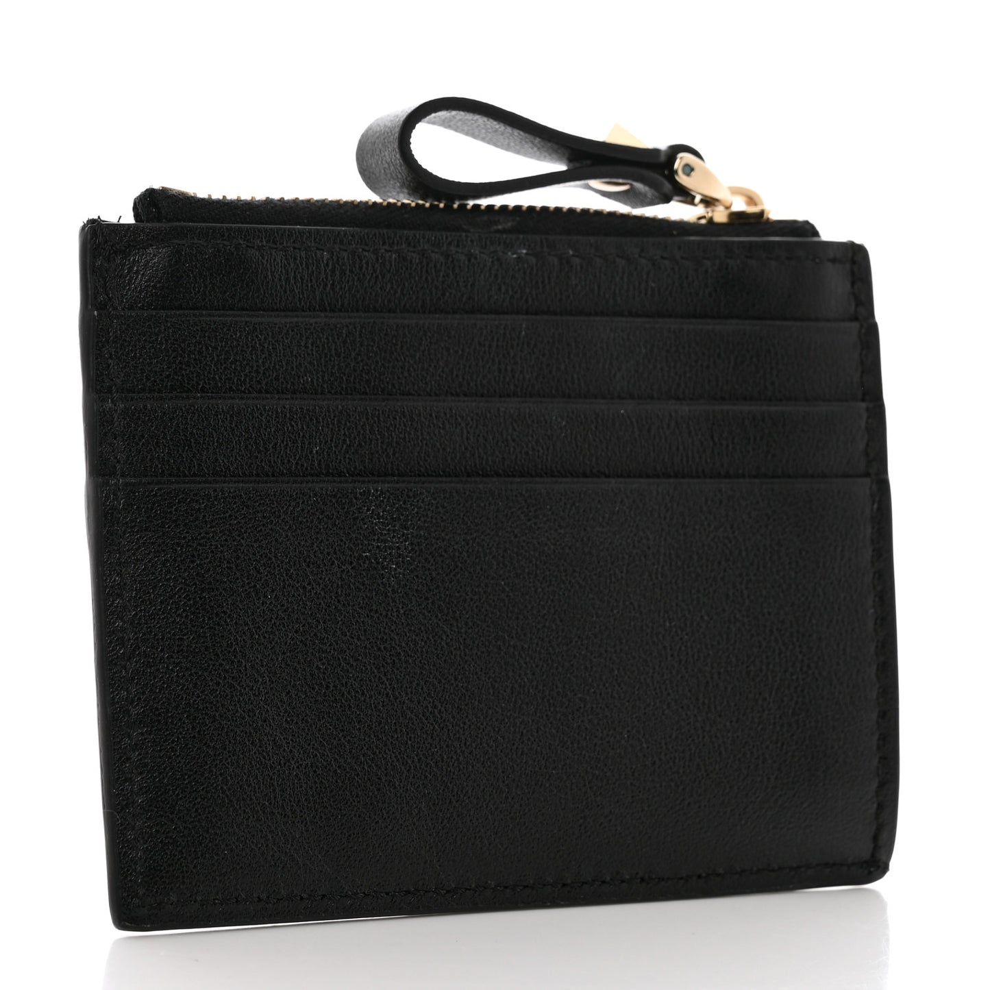 Vitello Rockstud Card Holder With Zipper Black