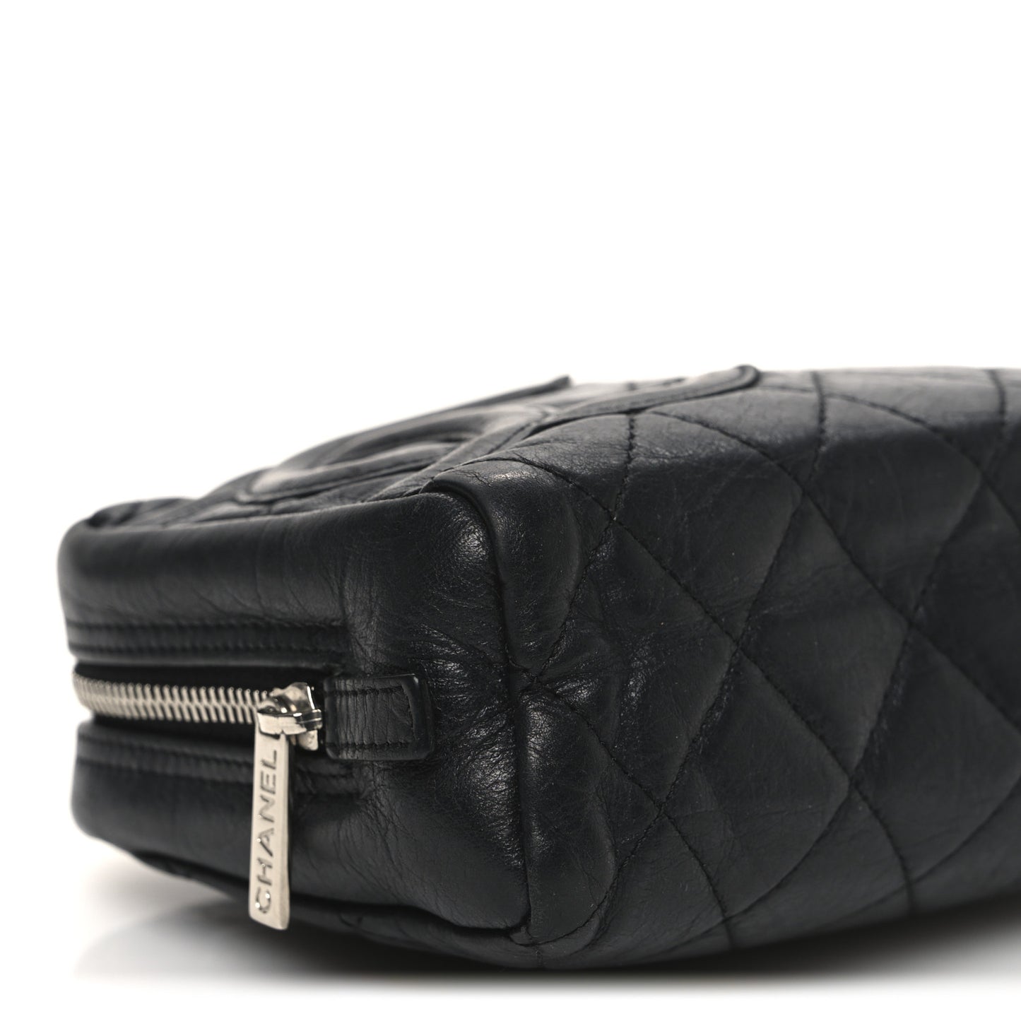 Aged Calfskin Quilted Cambon Cosmetic Case Black