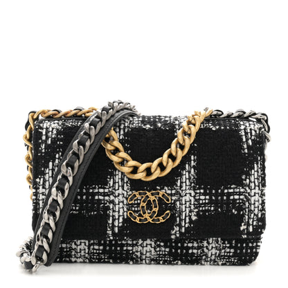 Chanel Tweed Quilted Chanel 19 Wallet On Chain WOC Black White 1 of 12