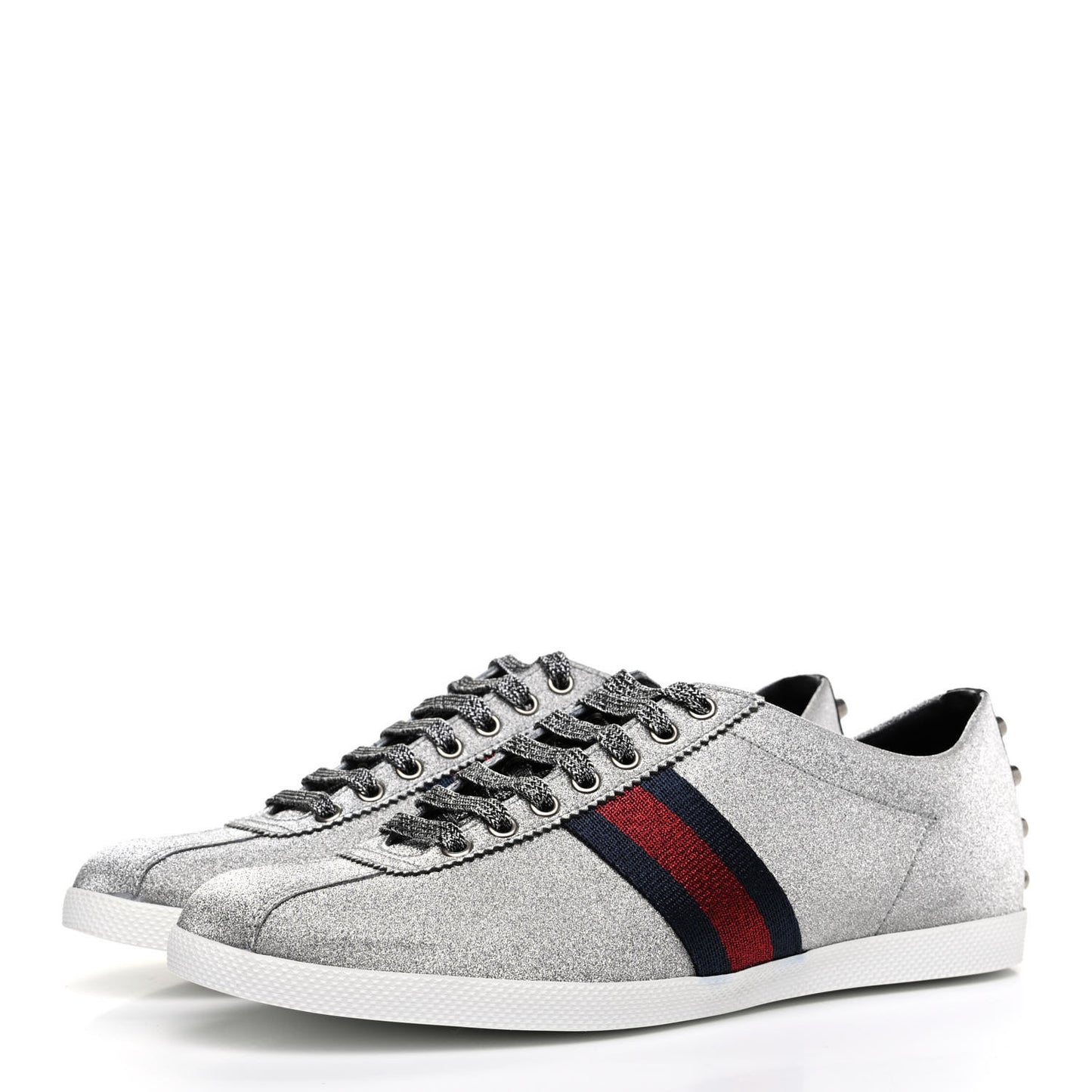 Glitter Fabric Studded Web Mens Sneakers 9 Silver