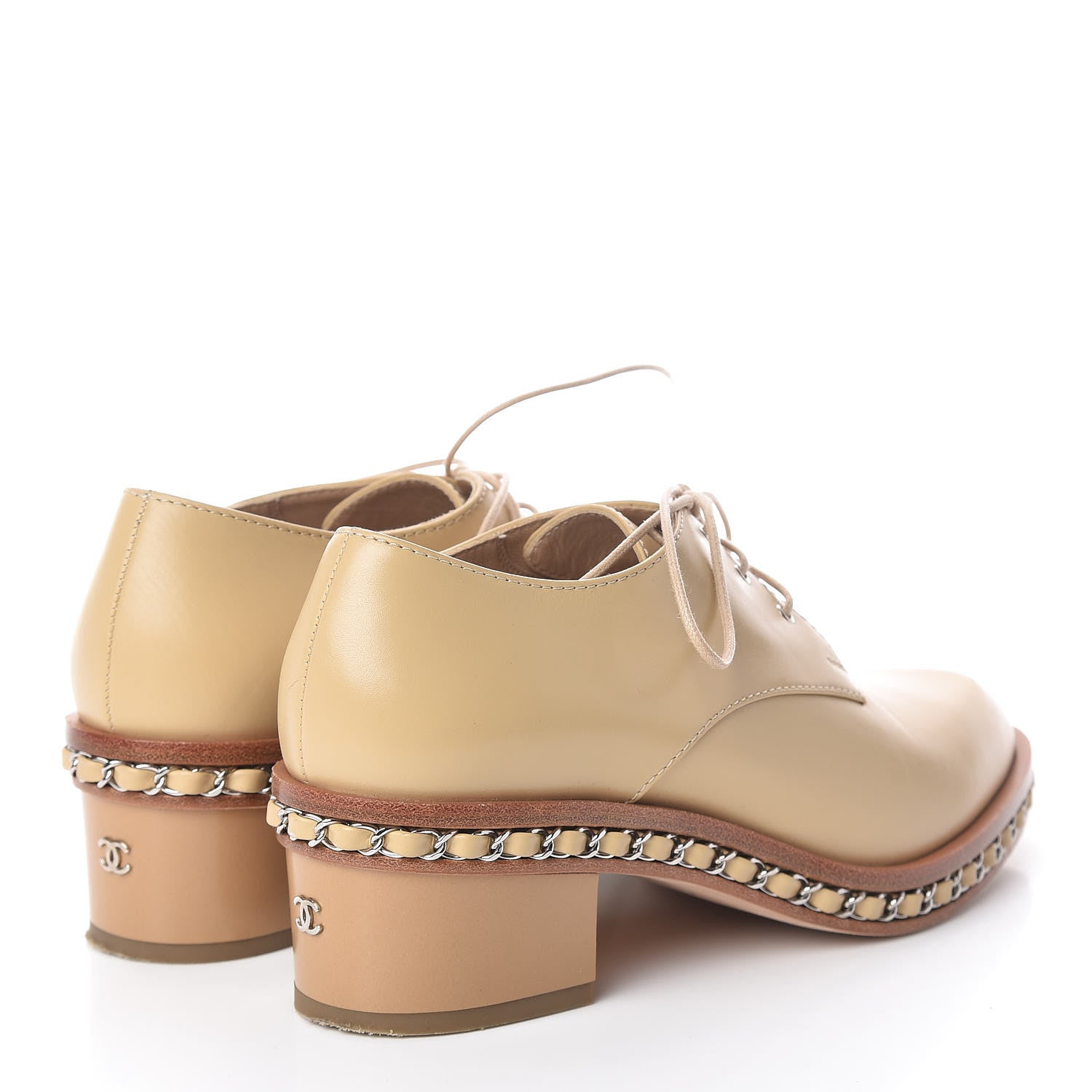 Chanel Calfskin Chain Lace Up Oxfords 37 Beige Clair 4 of 11